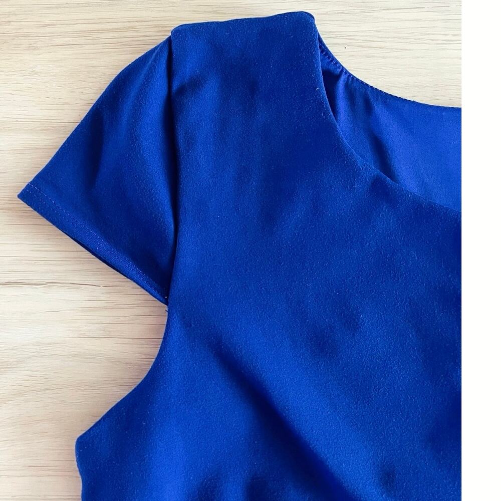 Bebe Vintage Y2K Sapphire Blue Peplum Cap Sleeve Top Girls Night Glam Size L - Picture 6 of 8